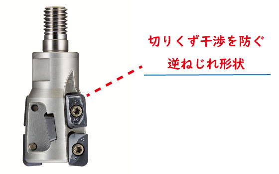 切りくず排出に優れた 逆ねじれ形状