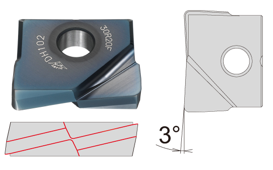 FRM isnert is low cutting force  geometry and achieves high precision side-face finishing.